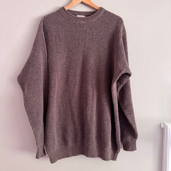 LL Bean Men's Brown Waffle Knit Wool Blend Chunky Sweater Extra Large XL Tall - Picture 4 of 4